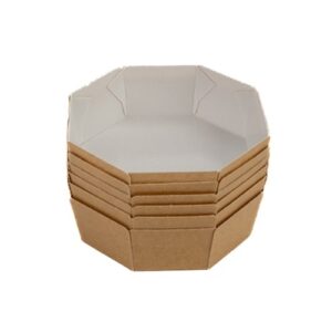 Achthoekige bakvorm van bruin karton 13x13x4,5 cm, oven- en vriezerbestendig voor cakes en lekkernijen