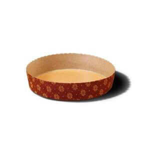 Ronde kartonnen bakvorm Ø15,5 cm in bruin met goudkleurige accenten, geschikt voor oven en vriezer, ideaal voor cakes en taarten